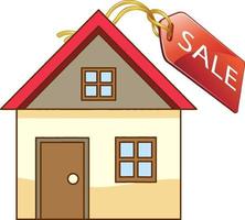 Front of a little house with sale tag isolated vector