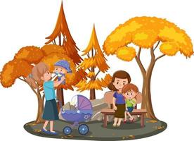 Happy family in the park with many autumn tree vector