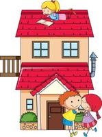 Many kids doing different activities around the house vector