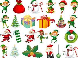 Set of Elves cartoon character and Christmas objects isolated on white background vector