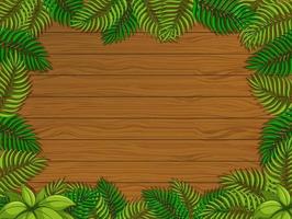 Empty wooden background with tropical leaves elements