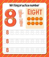 Writing practice number 8 worksheet vector