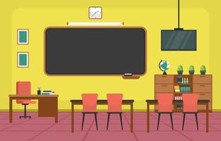 Elementary School Classroom with Desks and Chalkboard Illustration vector