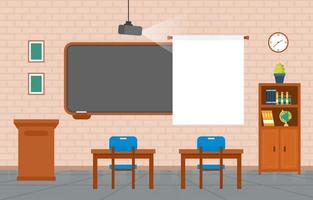 Elementary School Classroom with Desks and Chalkboard Illustration vector