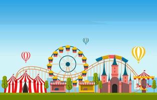 circo y parque de atracciones con ilustración de noria vector
