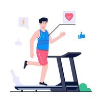 men exercises using a treadmill concept illustration vector