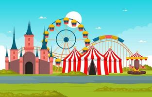 circo y parque de atracciones con ilustración de noria vector