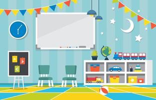 Colorful Kindergarten or Elementary School Classroom with Desks and Toys Illustration vector