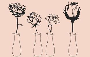 A silhouette of roses with a jar for Valentine's Day card and background. Vintage style. vector