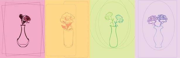 A silhouette of flowers with a jar for card and colorful background. Vintage style. vector