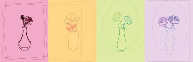 A silhouette of flowers with a jar for card and colorful background. Vintage style. vector