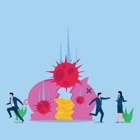 People run while viruses break the piggy bank metaphor of financial crisis vector