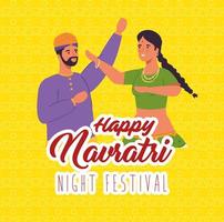 cartel de celebración de appy navratri con pareja bailando vector