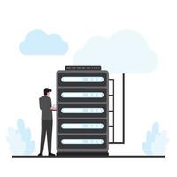 Man fixing the cloud hosting in server vector