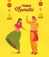 Happy Navratri celebration poster with couple dancing vector