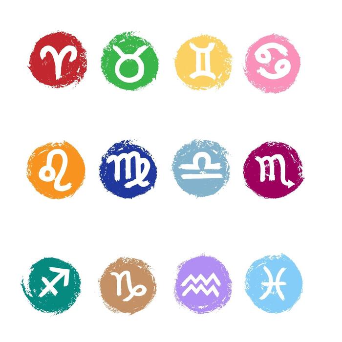Set of zodiac signs with watercolor elements. Horoscope ...