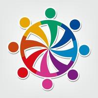 Group of eight people logo in a circle.Persons teamwork holding vector