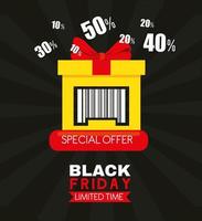 Black Friday sale banner with code in a gift vector design