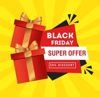 Black Friday sale banner with gift boxes vector