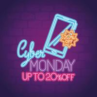 cyber monday neon with smartphone vector design