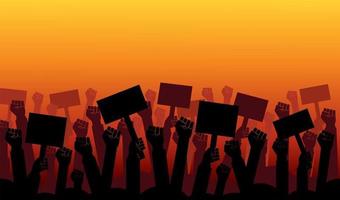 Group of fists raised in air. Group of protestors fists raised up in the air vector illustration