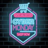 cyber monday neon with cart vector design