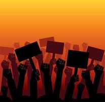 Group of fists raised in air. Group of protestors fists raised up in the air vector illustration