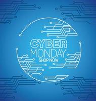 cyber monday with circuit on blue background vector design