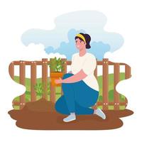 mujer jardinería al aire libre vector