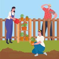 hombres jardinería al aire libre vector