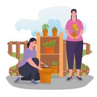 Women gardening outdoors vector