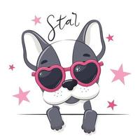 Ilustración animal de perro linda chica con gafas. vector