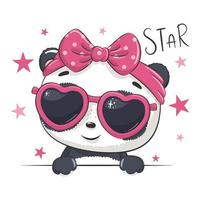 Animal illustration with cute girl panda with glasses. vector