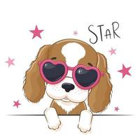 Animal illustration of cute girl dog with glasses.
