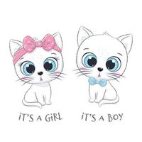 Cute baby cat with phrases It's a boy and It's a girl vector