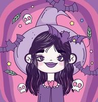 Cute Halloween poster with little witch vector