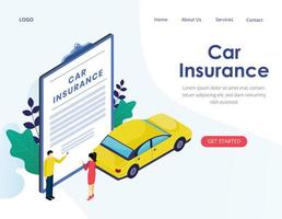 página de inicio de vector isométrico de seguro de automóvil