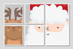 Merry Christmas card set with happy Santa Claus and reindeer vector