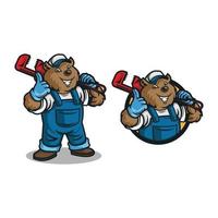 bear plumber logo mascot cartoon. vector illustration