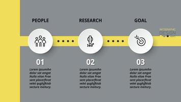 3-step presentation and planning of business work with circular format. vector