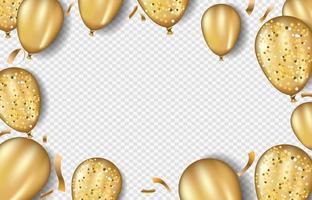 Glitter gold balloons background. Golden foil confetti on isolated illustration. vector