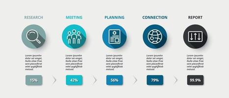 Circle with long shadow infographic design. Explanation of the plan and show the business growth results. vector