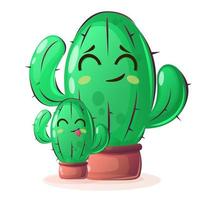 Cactus plants with happy faces in cartoon style on isolated background vector