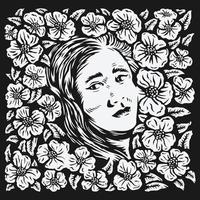 woman head surrounded by rose flowers vector illustration