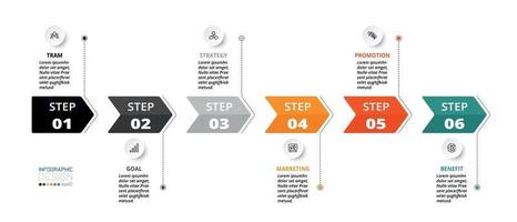 Describing the process through the label of the arrow, timeline, use it for planning work. vector