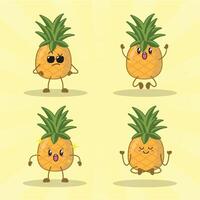 pineapple cute expression set collection. pineapple mascot character vector