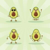 avocado cute expression set collection. avocado mascot character vector