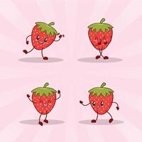 strawberry cute expression set collection. strawberry mascot character vector