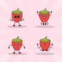 strawberry cute expression set collection. strawberry mascot character vector