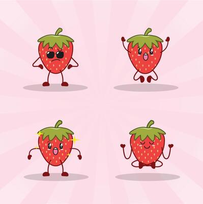 strawberry cute expression set collection. strawberry mascot character